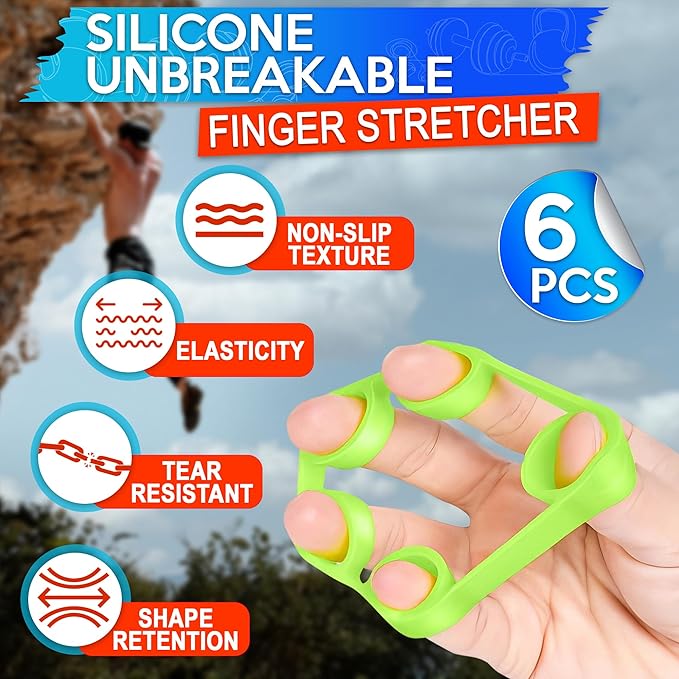 6Pcs Finger Strengthener with 3 resistance levels - Elastic Silicone Finger Exerciser with Shape-Retention and Ergonomic Design - Tear-Resistant Hand Stretcher with Comfort Grip for Hand Recovering