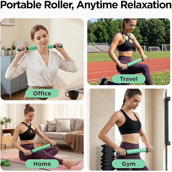 Muscle Roller & Massage Roller Stick for Athletes - Lymphatic Drainage Support, Relieves Muscle Soreness, Cramping & Tightness - Targets Legs, Arms, Back & Calves （Mint Green - 18inch）