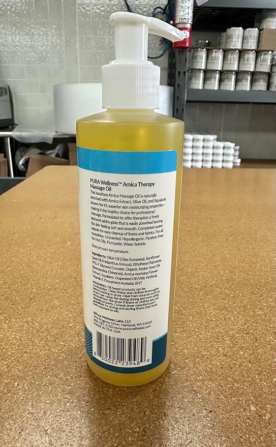 Arnica Therapy 8 Fl oz Massage Oil, Arnica Extract, Professional, Massage Therapy, Deep Tissue, Unscented, Hypoallergenic, Natural Ingredients, Skin Hydrating, Moisturizing, Muscle Relief