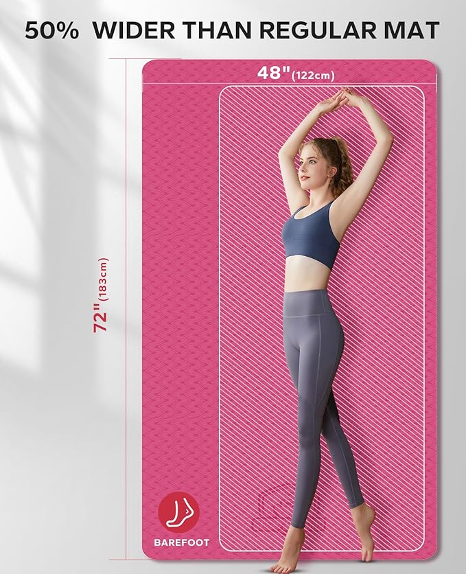 HAPBEAR Extra Large Yoga Mat - 72"x48"/78"x54", 1/4" & 1/3" Thick, Non-Slip, Durable, Eco-Friendly, Wide Exercise Mat for Home Workouts, Yoga, Pilates, Stretching, Meditation (Barefoot Exercise)