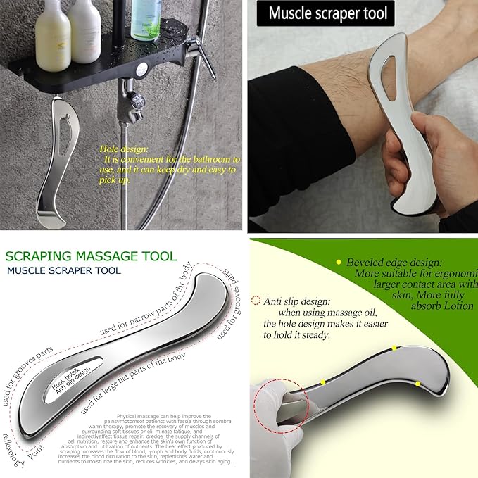 Professional Stainless Steel Muscle Scraper Tool Set, 4-in-1 IASTM Physical Therapy Tools with Case, Manual Massage Bars for Myofascial Release and Tissue Therapy