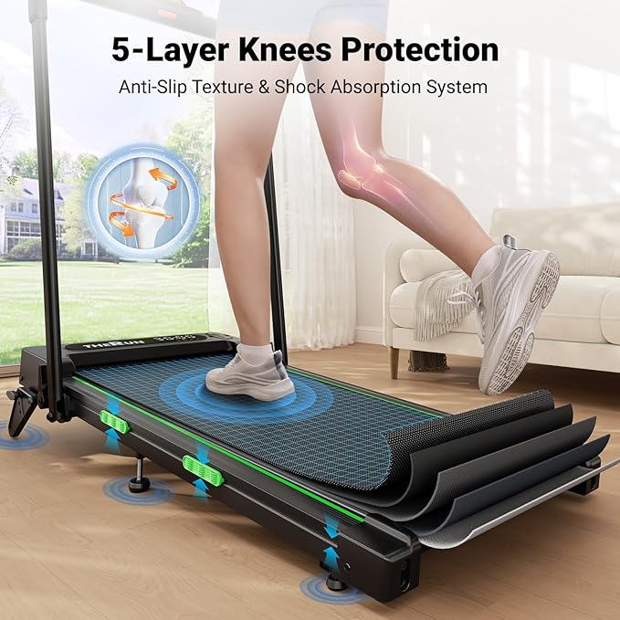 THERUN Walking Pad, 2 in 1 Foldable Treadmills for Home, 2.5HP Under Desk with Handle Bar, 16" Widened Running Belt, with Remote Control & LED Touch Screen