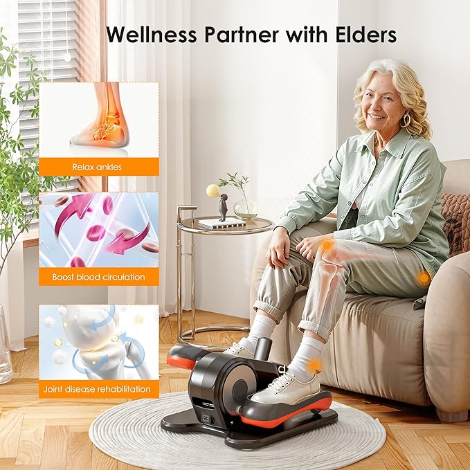 Under Desk Elliptical Machine – Electric Pedal Exerciser with 12 Adjustable Speeds, Quiet & Portable, LED Display, Ideal for Seniors & Adults, Home or Office Use (Black)