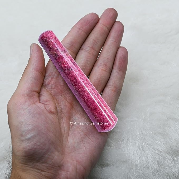 Amazing Gemstone Rhodonite Crystal Wand Massage Stick - Pelvic Wand Gua Sha for Adults - Crystals and Healing Stones Massage Wands for Adults Gifts (Smooth)