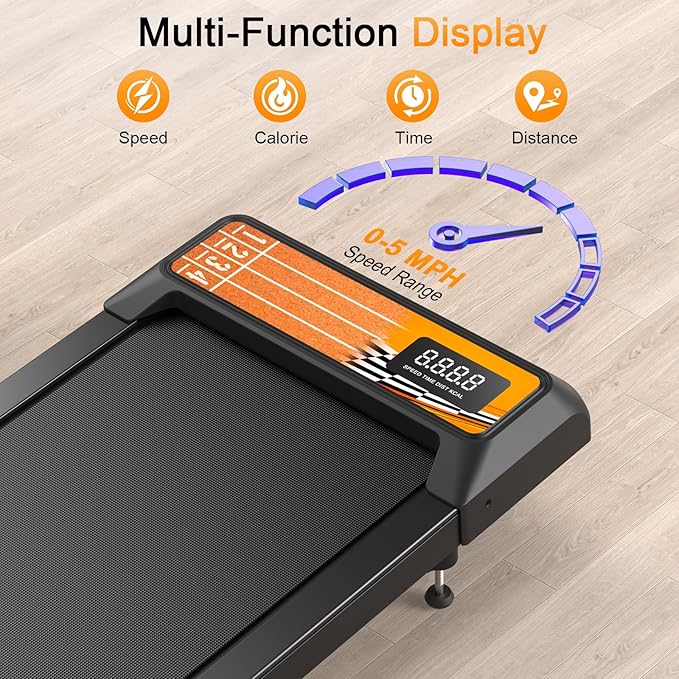 Walking Treadmill Pad with 0-5% Incline, 2.5HP Compact Under Desk Treadmill for Home Office, Quiet Small Walking Mat with App Sync, Remote Control, LED Display