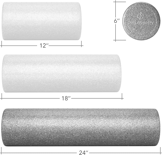 Philosophy Gym 24" High-Density Foam Roller for Exercise, Massage, Muscle Recovery - Round, Gray