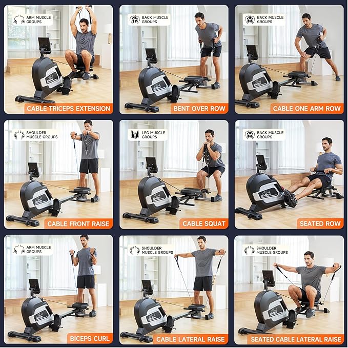 pooboo Rowing Machine for Home, Max 360 LBS Magnetic Rower with APP and LCD Monitor, Tablet Holder, Upgraded Rowing Machines with Comfortable Seat Cushion