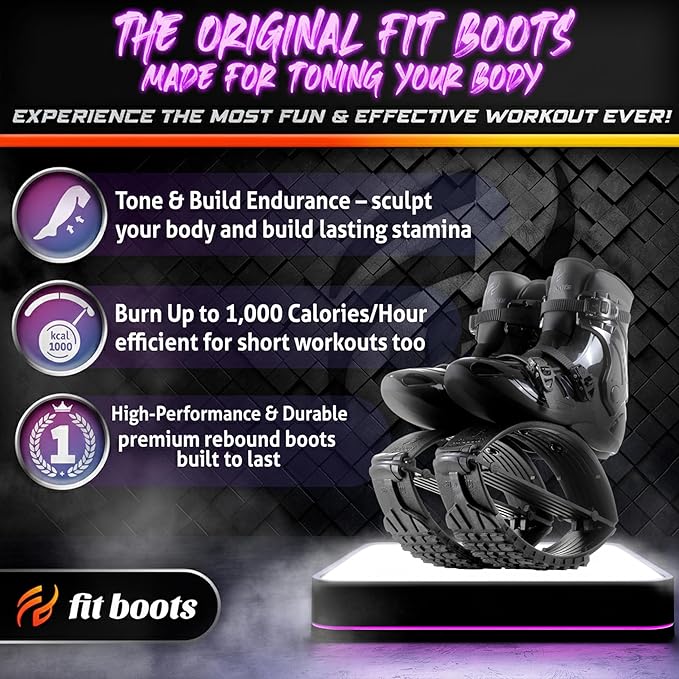 FIT BOOTS for Women Exercise - Premium Moon Shoes for Jumping, Kangaroo Shoes for Training, Cardio & Fun, Joint-Friendly, Rebounder Jumps Boots for Adults & Kids, Bouncy Workout (Women-Black)