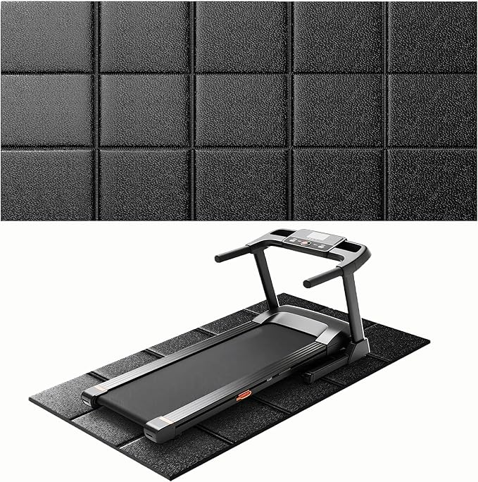 Treadmill Mat 79" x 39", 5mm Thick, for Under Treadmill, Walking Pad & Exercise Bike on Carpet & Hardwood Floors, Non-Slip Stripe Design, Waterproof Floor Protector, Noise & Shock Absorbing