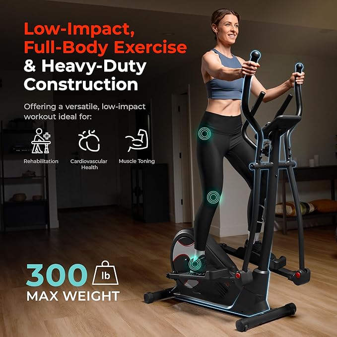 Sunny Health & Fitness Elliptical Machine with Extended Stride, Ultra Quiet 300 lbs Capacity Cross Training Cardio Fully Body Exercise for Home, Sunny Fit App Access, Optional 12" or 16" Stride Length