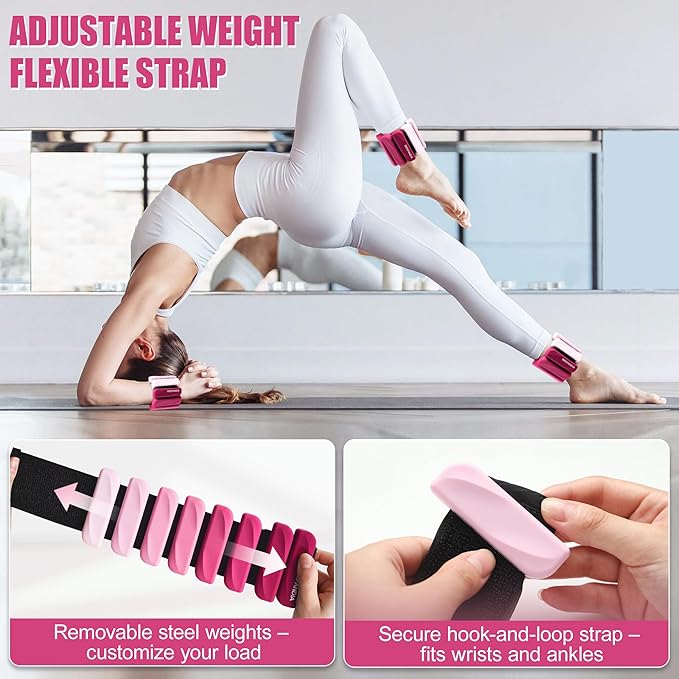 Wrist & Ankle Weights for Women and Men, 2lbs/4lbs Pairs Adjustable Silicone Weighted Bangles for Arm & Leg Workouts, Perfect for Pilates, Barre, Yoga, Walking & Home Fitness 24055