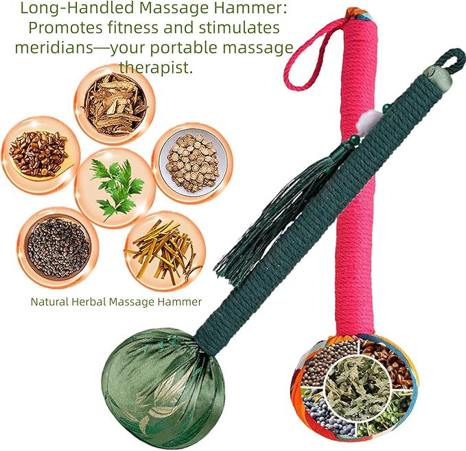 Three-in-one Combination, Ergonomic Mugwort Massage Hammer, Massage Tool, acupoint Massage, Pain Relief, obtained US Design Patent for Massage Hammer Tool.(Silk + Cotton)