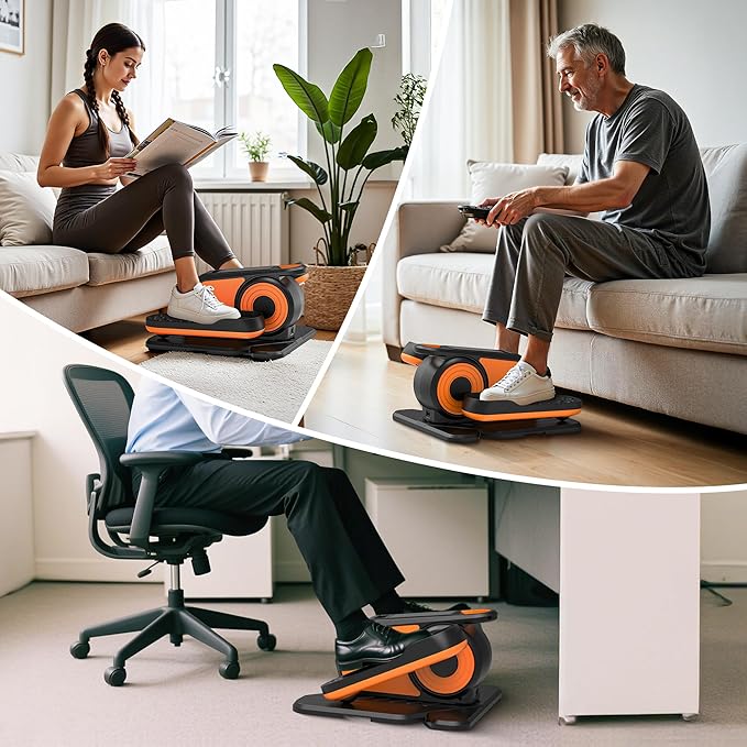 Under Desk Elliptical Machine, Quiet & Portable Electric Machine Seated Pedal Exerciser with Remote Control, Low-Impact Electric Leg Workout Machine with 12 Level Speeds Adjustable for Home Office