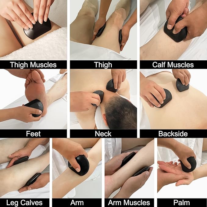 Master Massage 2-Piece Large Contoured Hot Stone Set – Three-Quarter Round Basalt Lava Rocks for Deep Tissue, Trigger Point & Acupressure Therapy – Professional Massage Tools