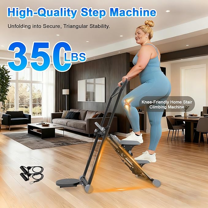 OVER SELF Stair Stepper at Home, Stair Stepper with Handlebar for Full-Body Workout, for Compact Folding Stair Climber with Adjustable Handlebar/Pedal, 350lbs Weight Capacity, Knee-Friendly