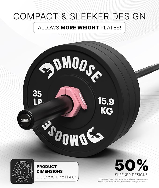 DMoose Fitness Barbell Clips 2 Inch (Pair) - Quick Release Olympic Barbell Clamps & Collars with Anti Slip TPR Grip for Secure Weightlifting and Powerlifting - Weight Clips for Bars at Home or Gym