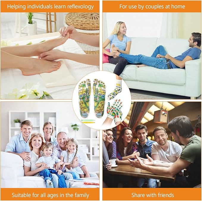 Reflexology Socks and Gloves for Hand Foot Massage, with 2 Acupressure Pens, Men's Size - Soothing and Relaxing Therapy, Pain Relief, Improve Circulation- Health and Personal Care