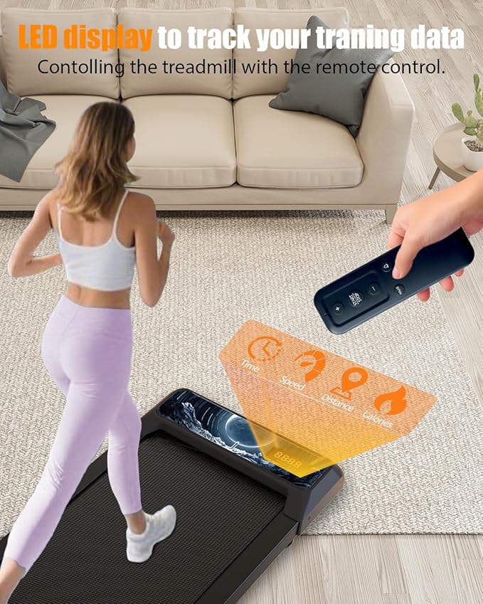 Walking Treadmill Pad with Incline - Portable Under Desk Treadmill, Walking Mat Pad with Handle Bar, 2.5HP Low Noise, 2 in 1 Treadmills for Home Office, Remote Control with LED