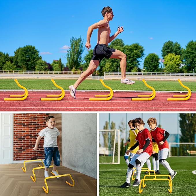 Agility Hurdles Training Equipment - 10 Speed Hurdles and 10 Soccer Cones with Carrying Bag for Soccer, Football, and Track Drills, Ideal for Athletes Speed and Agility Training (Yellow)