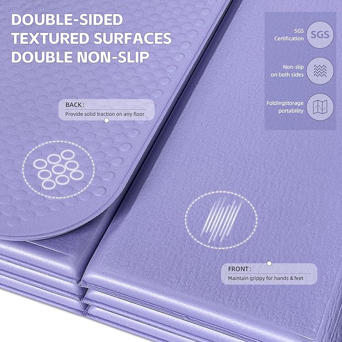 Extra Thick Foldable Yoga Mat (10mm), SGS Certified TPE, Non-Slip & No Smell, 12-Fold Design for Ultra Portability And Easy Storage | for Yoga, Gym, Pilates, and Home Workouts, 76" x 26"