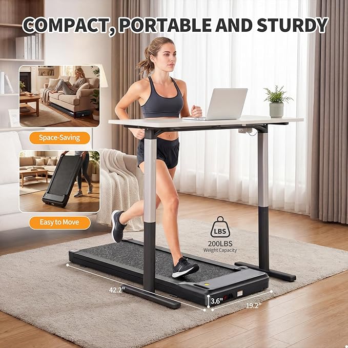 NEWBULIG Walking Pad Under Desk Treadmill, Portable Compact Electric Walking Treadmill with Remote Control for Home Office, Quiet Fitness Machine