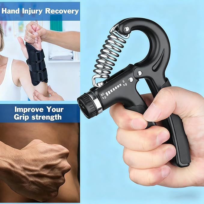 Grip Strength Trainer, Hand Grip Exerciser Strengthener with Adjustable Resistance 11-132 Lbs (5-60kg), Forearm Strengthener, Hand Exerciser for Muscle Building and Injury Recover 1 Pack