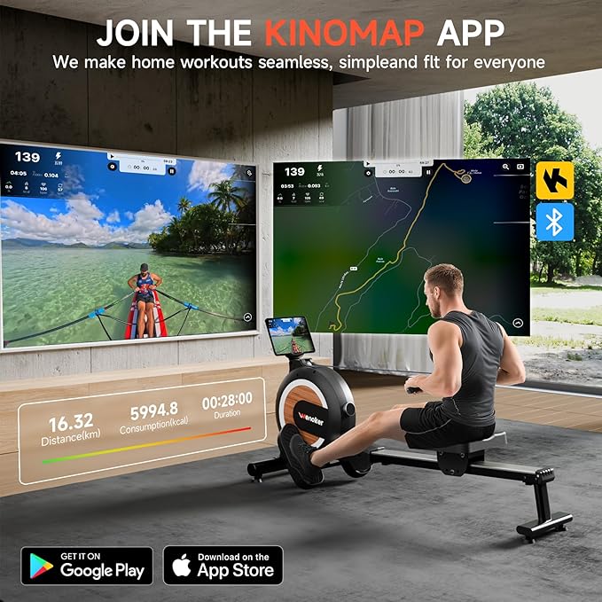Rowing Machine,Wenoker Magnetic Rower Machine for Home,App Supported 350 LB Weight Capacity, Smooth Whisper Quiet with LCD Monitor Tablet Holder & Comfortable Seat Cushion, Compact and Saves Space