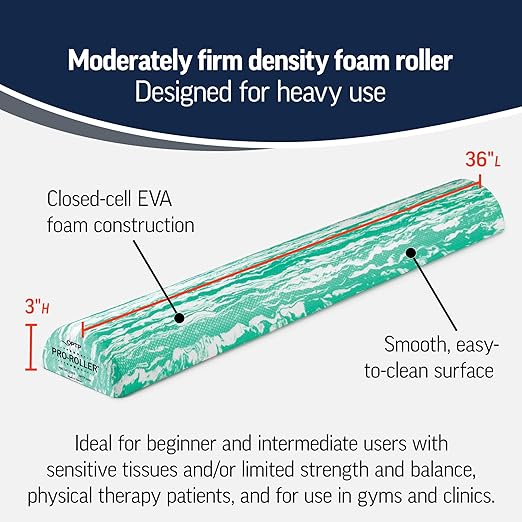 OPTP PRO-Roller Standard Density Foam Roller, Half-Round 36 Inch Foam Roller for Exercise and Physical Therapy, Green 36" x 3"