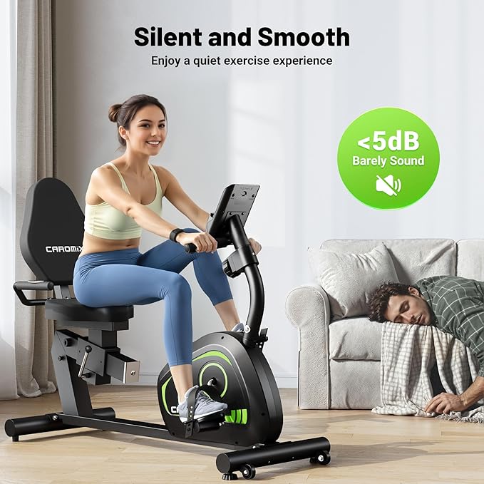 Caromix Recumbent Exercise Bike for Adults Seniors, Stationary Bike for Home with Comfortable Seat and Heart Rate Handle, Magnetic Resistance Indoor Cycling Bike with 300LBS for Cardio Workout