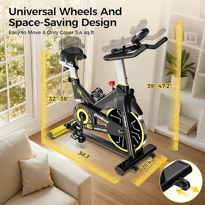 pooboo Exercise Bike, Adjustable Magnetic/Brake Pad Resistance Silent Belt Drive, Indoor Cycling Bike for Home Cardio, Fitness Stationary Bike with 350lbs/300lbs Weight Capacity &Upgraded Version Seat Solid Build 1