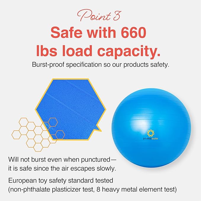 Primasole Exercise Ball for Balance Stability Fitness Workout Yoga Pilates at Home Office & Gym Birthing Ball for Pregnancy, Office Ball Chair