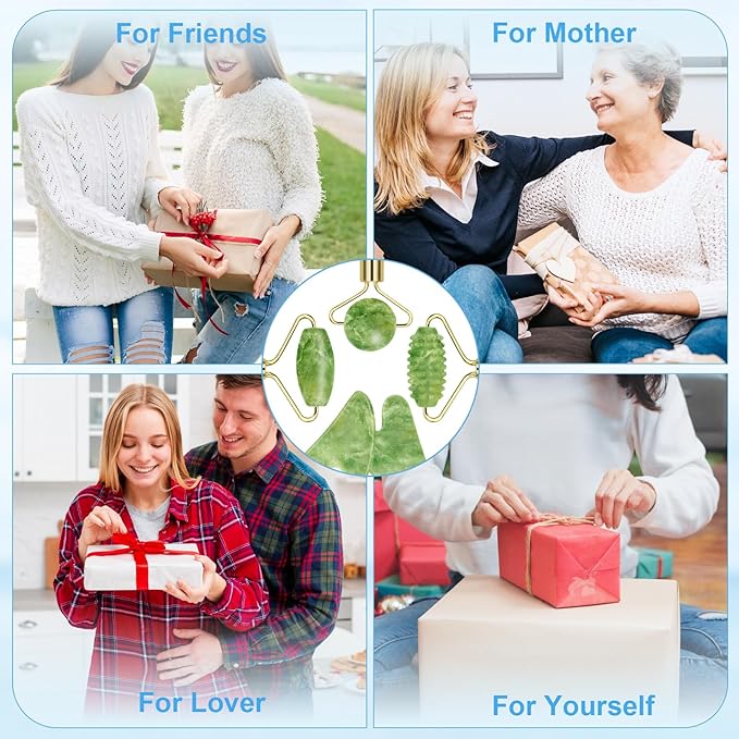 Gua Sha Facial Tools, Guasha Tool for Face, Jade Face Roller,Self Care Gift for Women and Men