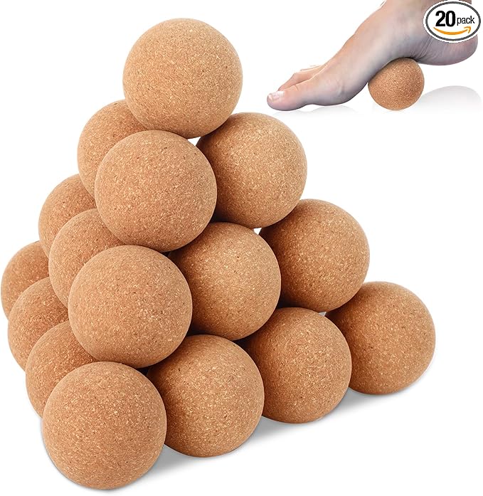 20 Pcs Cork Massage Ball 2 Inch Solid Hard Myofascial Release Yoga Ball for Back Foot Neck Pain Therapy Portable Tissue Muscle Release Tool for Home Office Travel