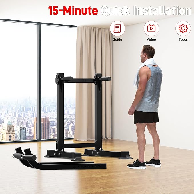 Outdoor Basic Power Tower, Pull Up Bar and Dip Station for Home Gym, 1400LBS Weight Capacity, Adjustable Height, Heavy Duty Steel Frame for Calisthenics, Strength Training Fitness Equipment