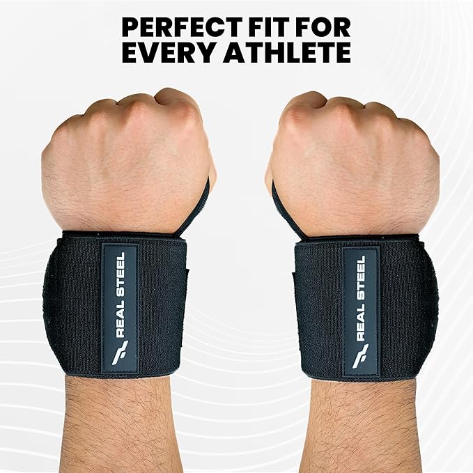 Real Steel Heavy-Duty Wrist Wraps for Weightlifting Men & Women - 24" Gym Wraps with Thumb Loop - Wrist Straps for Weightlifting Support, Powerlifting, and Strength Training - Workout Support Braces