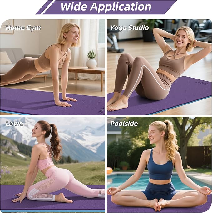 HAHE Yoga Mat Thick, 72"x32"x0.4"Th (10mm), Wide Non-Slip Exercise Mat with Carry Strap, Double-Sided POE Fitness Mat for Yoga, Pilates & Floor Workouts