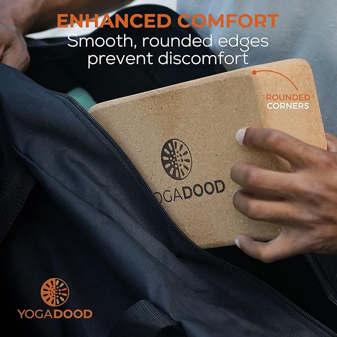YOGA DOOD Premium Cork Yoga Blocks 2 Pack - Superior Grip & Stability for Enhanced Alignment - Eco-Friendly Biodegradable