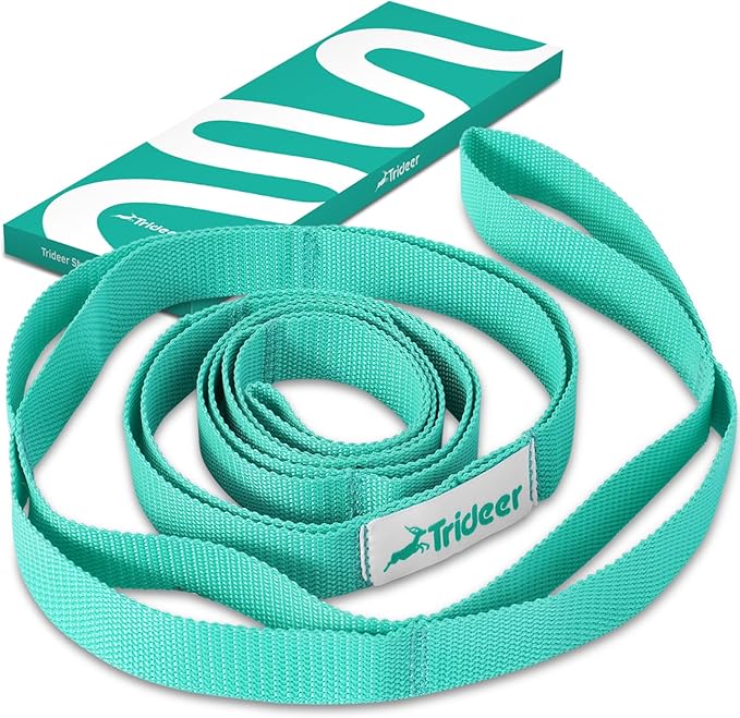 Trideer Stretching Strap with Loops & Leg Lifter, Non-Elastic PT-Style Physical Therapy Strap for Knee Replacement Rehab, Hamstring, Calf & Back Stretcher Mobility, Hip, Shoulder & Yoga