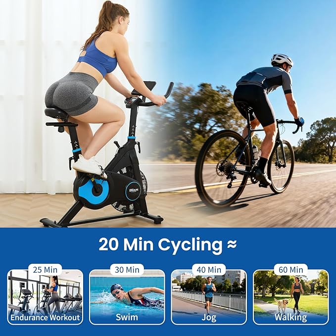 ERGOLIFE Air Magnetic Resistance Exercise Bike, Stationary Fan Bike with Exclusive App, 8 Resistances Indoor Cycling with 300lbs Weight Capacity & Tablet Holder for Weight Loss