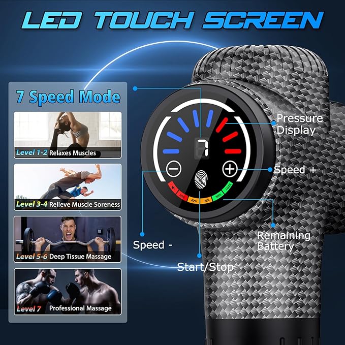 TOLOCO Massage Gun, Upgrade Deep Tissue Back Massager with 10 Replacement Heads, Percussion Massage Guns for Athletes for Pain Relief, Super Quiet Electric Massager for Valentine Gift, Carbon