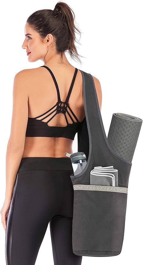 Ewedoos Canvas Yoga Mat Bag Fits Most Mats Yoga Bag with Large Storage Pockets to Hold More Accessories Ideal for Pilates Workout Gifts & Travel