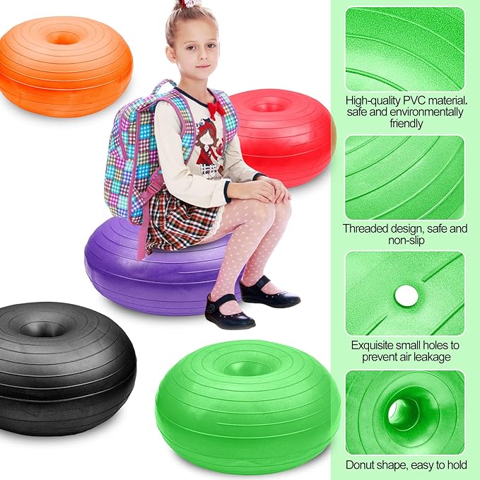 Lewtemi 6 Pcs Flexible Seating for Classroom Elementary 20 Inch Yoga Ball Chairs Large Inflatable Donut Exercise Ball Chair Stability Balance Trainer with Inflator for Kids Student