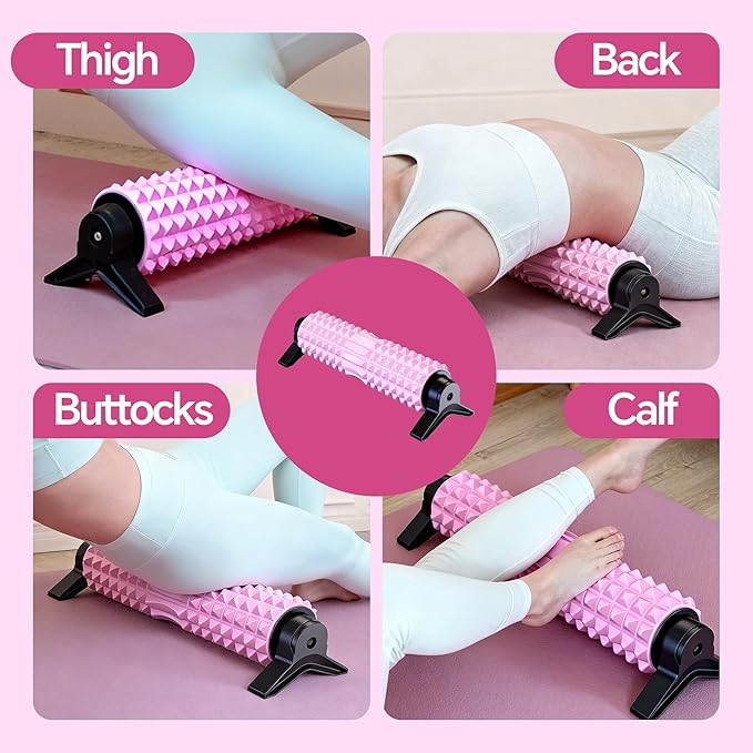 Foam Roller with Detachable Stand, 18” Deep Tissue Massage Roller, Beginner-Friendly Support Design for Muscle Recovery, Home Workout & Fitness - Pink
