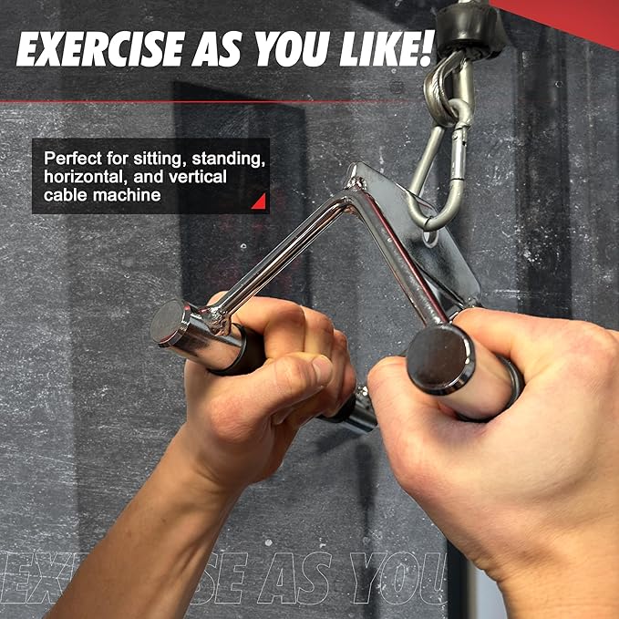 Double D Handle Cable Attachment – V Bar Attachment for LAT Pulldown, Tricep & Rows – Cable Machine Attachments with Non-Slip Rubber Grip – Chrome, Heavy Duty 880lbs Capacity