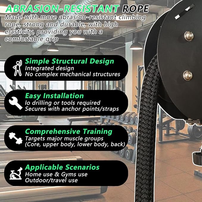 Endless Rope Trainer,Strength Training Endless Rope Pulley,Home Users Compact Suspension Trainer,for Full-Body Coordination Exercises