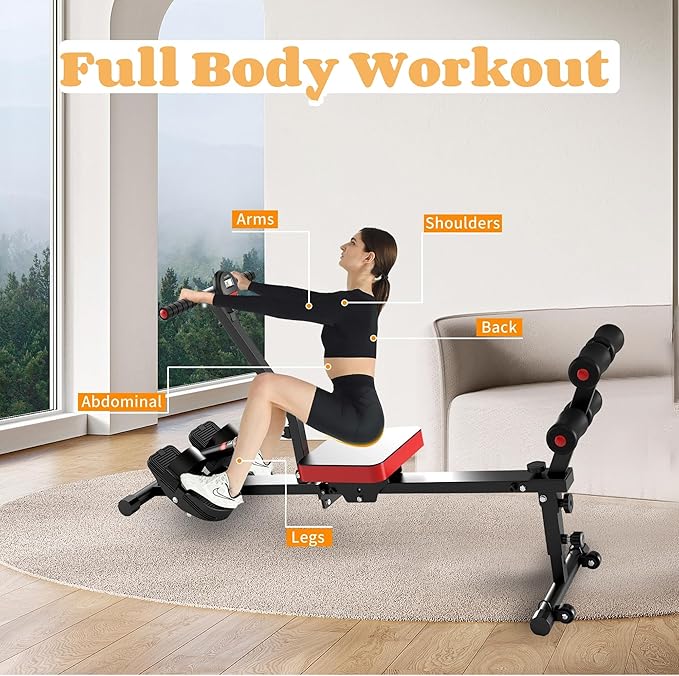 NAYSAYE Rowing Machine with LCD Display, Adjustable Resistance, Foldable Design, and [265-300] LBS Capacity for Home/Office Use