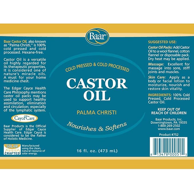 Baar Products Castor Oil - Cold Pressed - Hydrates Skin, Soothes Muscles & Joints, Moisturizes Body, and Renews Hair & Scalp - Hexane Free, 16 fl oz