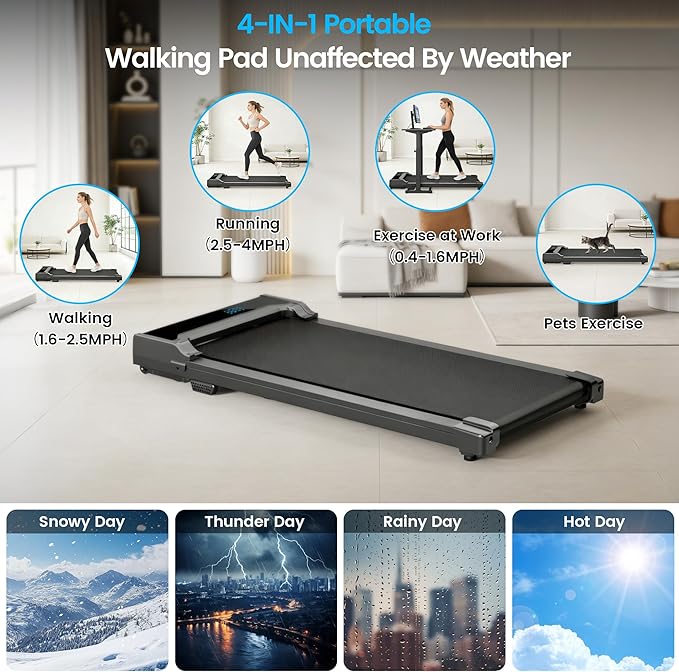 Walking Pad Treadmill for Home - Under Desk Walk Pads with Remote Control Mini Running Portable Electric Machine Adjustable Slim Compact with 0.6-4.0MPH Max up 220 Lbs Modes for Office Small Spaces