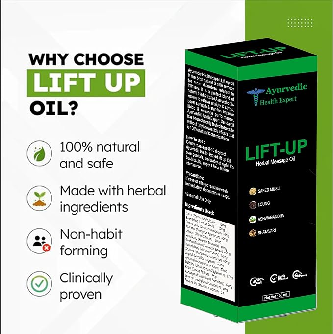 Lift-up 50ml | 100% Pure & Natural Herbal Massage Oil for Men | Boosts Strength, Stamina & Vitality | Chemical-Free Ayurvedic Formula