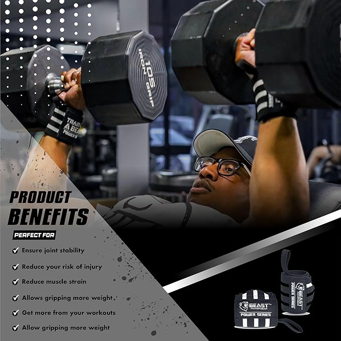Beast Power Gear Stiff Wrist Wraps for Weightlifting 18” 24” 30” Premium Quality Wrist Support for Heavy Bench Press Powerlifting, Strength Training for Strong Men and Women